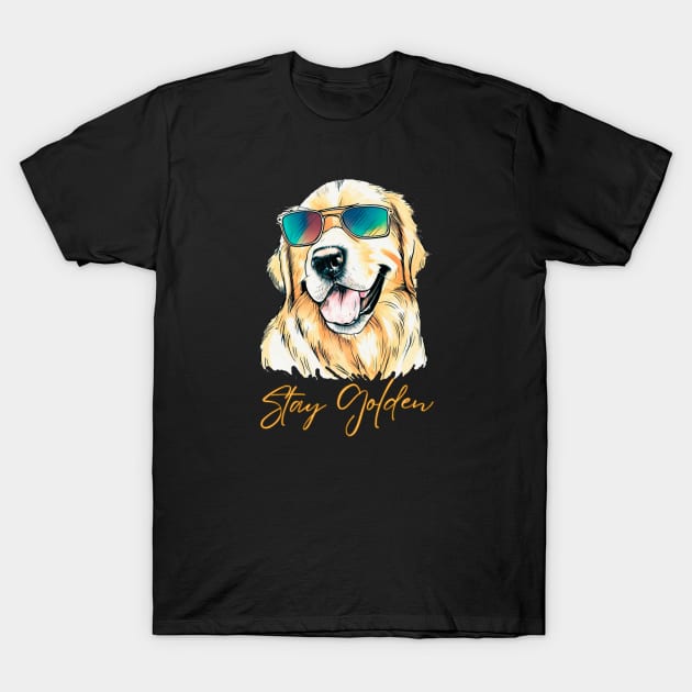 Stay Golden - Golden Retriever in Sunglasses T-Shirt by ZogDog Pro